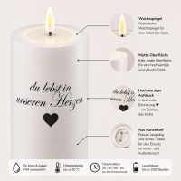 LED Grabkerze Deluxe Homeart Trauerkerze Indoor und Outdoor Wasserdicht IP 44- ( Du lebst in unseren Herzen )