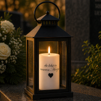 LED Grabkerze Deluxe Homeart Trauerkerze Indoor und Outdoor Wasserdicht IP 44- ( Du lebst in unseren Herzen )