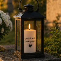 LED Grabkerze Deluxe Homeart Trauerkerze Indoor und Outdoor Wasserdicht IP 44- ( Geliebt und unvergessen )
