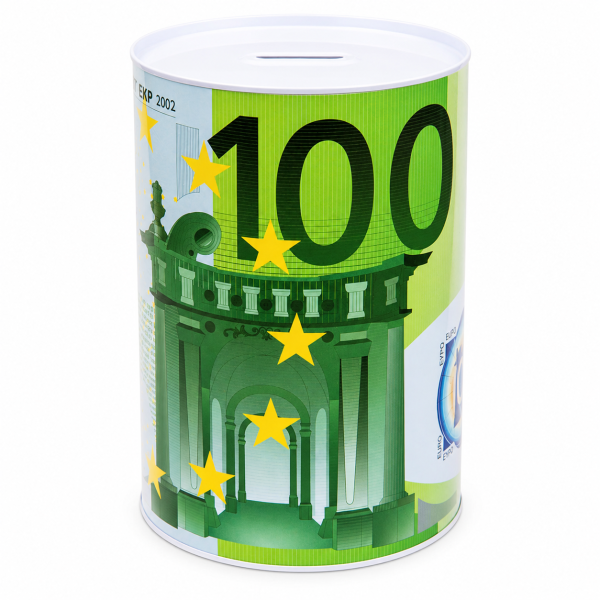 Jumbo-Metall-Spardose, 100 €-Note, ca. 22 x 15 cm S/L