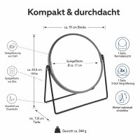 Kosmetikspiegel rund schwarz mit 3-fach Vergrößerung