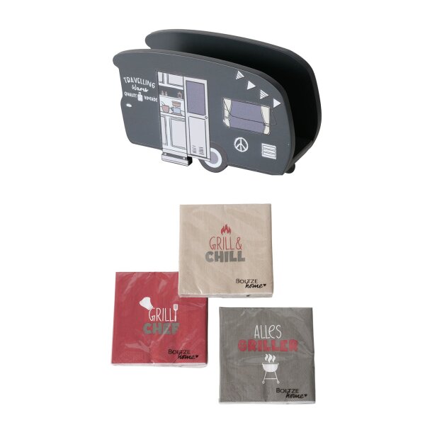 Serviettenhalter Vanlife Schwarz + 3er-SET Servietten Grillzeit