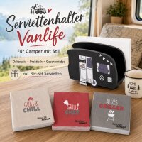 Serviettenhalter Vanlife Schwarz + 3er-SET Servietten Grillzeit