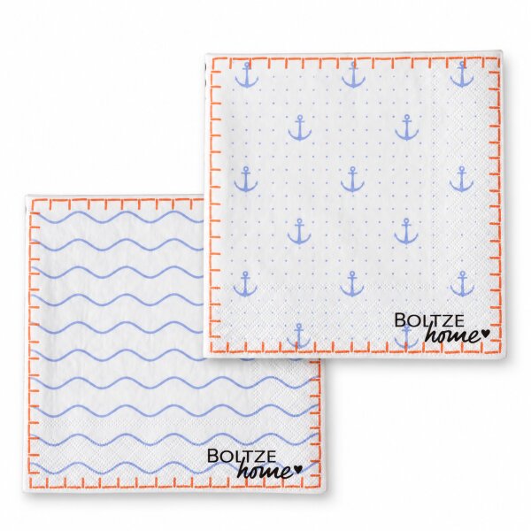 Maritime Servietten 16,5x16,5cm Weiß - Papier Hellblau Anker Deko