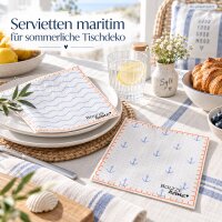Maritime Servietten 16,5x16,5cm Weiß - Papier Hellblau Anker Deko
