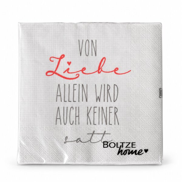Quadratische Servietten 16,5x16,5cm Weiß Rot Papier mit Schriftzug