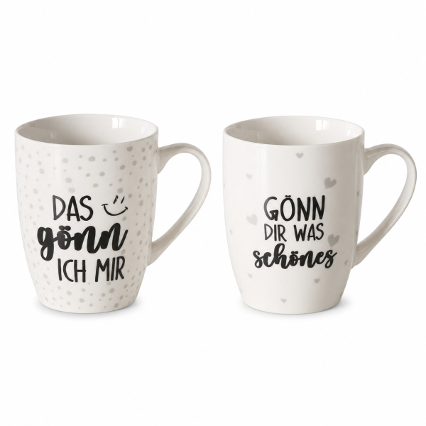 Kaffeebecher Set 2er „Gönn dir was Schönes“ – Porzellan, je 350 ml