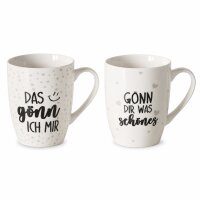 Kaffeebecher Set 2er „Gönn dir was Schönes“ – Porzellan, je 350 ml