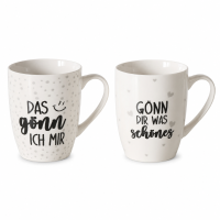 Kaffeebecher Set 2er „Gönn dir was Schönes“ – Porzellan, je 350 ml