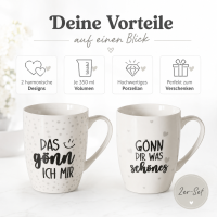 Kaffeebecher Set 2er „Gönn dir was Schönes“ – Porzellan, je 350 ml