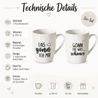 Kaffeebecher Set 2er „Gönn dir was Schönes“ – Porzellan, je 350 ml
