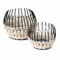 Boltze Windlicht Korb Lugo 2er-Set Natur/Schwarz