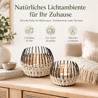 Boltze Windlicht Korb Lugo 2er-Set Natur/Schwarz