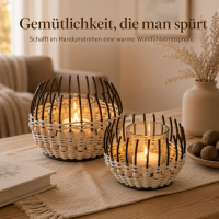 Boltze Windlicht Korb Lugo 2er-Set Natur/Schwarz