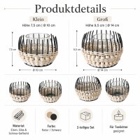 Boltze Windlicht Korb Lugo 2er-Set Natur/Schwarz