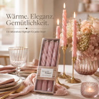 Boltze Home Twister Stabkerzen Rosa 6er Set – gedrehte Echtwachs-Kerzen