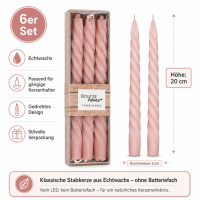 Boltze Home Twister Stabkerzen Rosa 6er Set – gedrehte Echtwachs-Kerzen