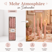 Boltze Home Twister Stabkerzen Rosa 6er Set – gedrehte Echtwachs-Kerzen
