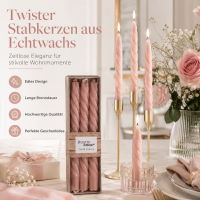 Boltze Home Twister Stabkerzen Rosa 6er Set – gedrehte Echtwachs-Kerzen