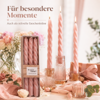 Boltze Home Twister Stabkerzen Rosa 6er Set – gedrehte Echtwachs-Kerzen