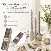 Boltze Home Twister Stabkerzen 6er Set Hellgrau – Echtwachs 20 cm