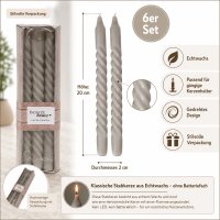 Boltze Home Twister Stabkerzen 6er Set Hellgrau – Echtwachs 20 cm