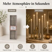 Boltze Home Twister Stabkerzen 6er Set Hellgrau – Echtwachs 20 cm