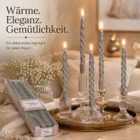 Boltze Home Twister Stabkerzen 6er Set Grau – Echtwachs 20 cm