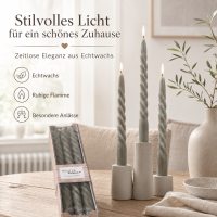 Boltze Home Twister Stabkerzen 6er Set Grau – Echtwachs 20 cm