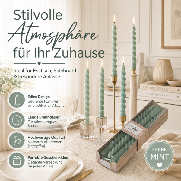 Stabkerze Twisted 6er-SET Mint