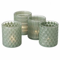 Boltze Windlicht Set Grün 4-teilig aus mattiertem Glas