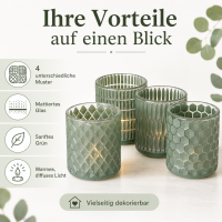 Boltze Windlicht Set Grün 4-teilig aus mattiertem Glas
