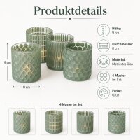 Boltze Windlicht Set Grün 4-teilig aus mattiertem Glas