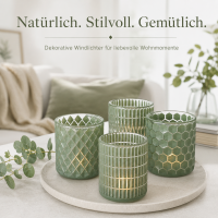 Boltze Windlicht Set Grün 4-teilig aus mattiertem Glas