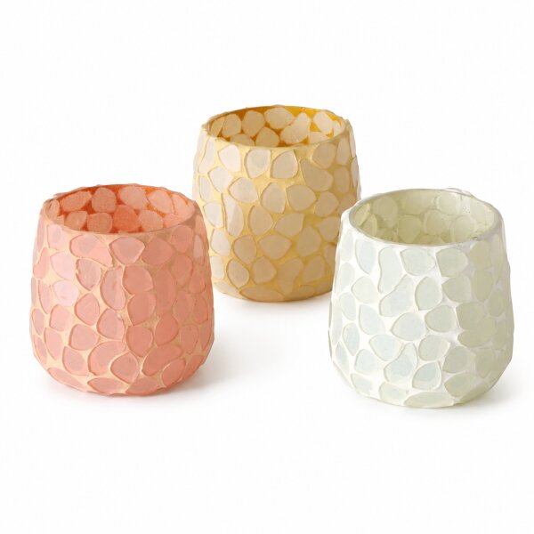 Boltze Windlicht 3er Set Bunt aus Glas mit Mosaik-Optik