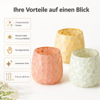Boltze Windlicht 3er Set Bunt aus Glas mit Mosaik-Optik