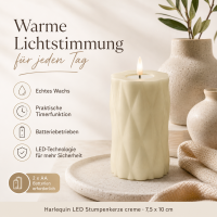 Harlequin LED Stumpenkerze Creme 7,5 x 10 cm
