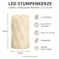 Harlequin LED Stumpenkerze Creme 7,5 x 15 cm