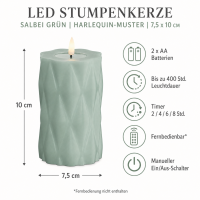 Harlequin LED Stumpenkerze Salbei Grün 7,5 x 10 cm