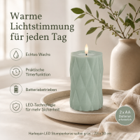Harlequin LED Stumpenkerze Salbei Grün 7,5 x 10 cm