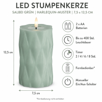 Harlequin LED Stumpenkerze Salbei Grün 7,5 x 12,5 cm