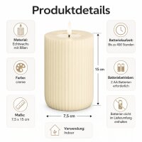 Shape Gerillte Kerze Creme 7,5 x 15 cm