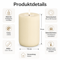 Shape Gerillte Kerze Creme 7,5 x 15 cm