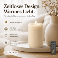 Shape Gerillte Kerze Creme 7,5 x 15 cm
