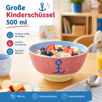 Melamin Kinderschüssel groß 500ml Rot Hellblau - maritime Anker Schale