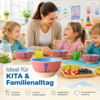 Melamin Kinderschüssel groß 500ml Rot Hellblau - maritime Anker Schale