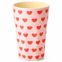 Rice Melamin Becher Groß Rosa mit Roten Herzen