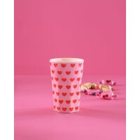 Rice Melamin Becher Groß Rosa mit Roten Herzen