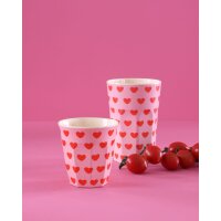 Rice Melamin Becher Groß Rosa mit Roten Herzen