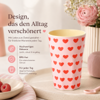 Rice Melamin Becher Groß Rosa mit Roten Herzen